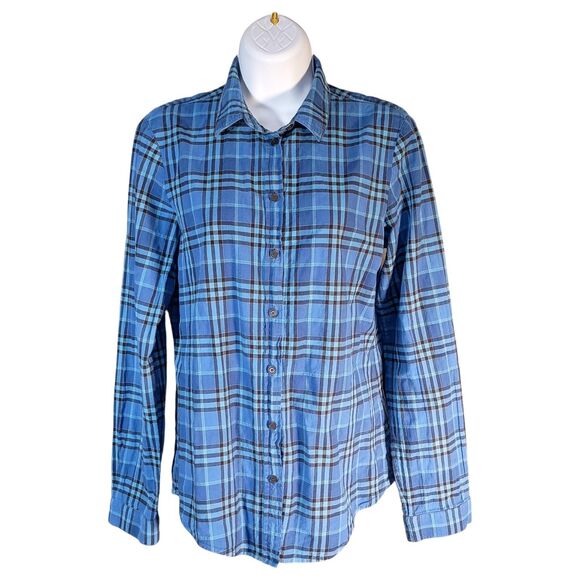 Burberry Brit Nova Check Button Up Shirt Long Sleeve Cotton Blue Womens Small - Picture 1 of 5